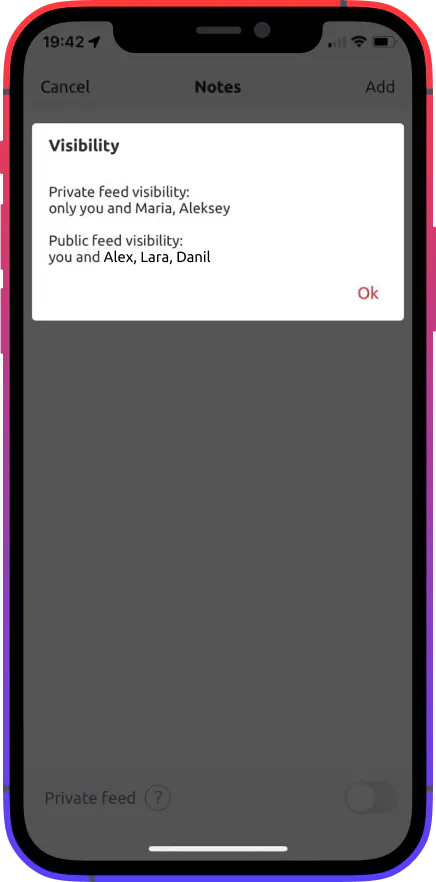 Babydayka app — private posts visible only to invited family
