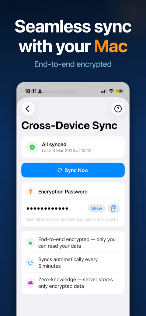 Speak-Y app — cross-device sync between macOS, Windows and iOS